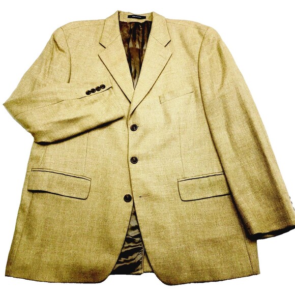 Ralph Lauren Polo University Club Sport Coat 44 Silk Wool Linen Tan 3 Button